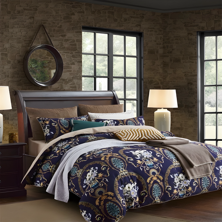 Luxuria Dark Blue Egyptian Cotton Bedding Set