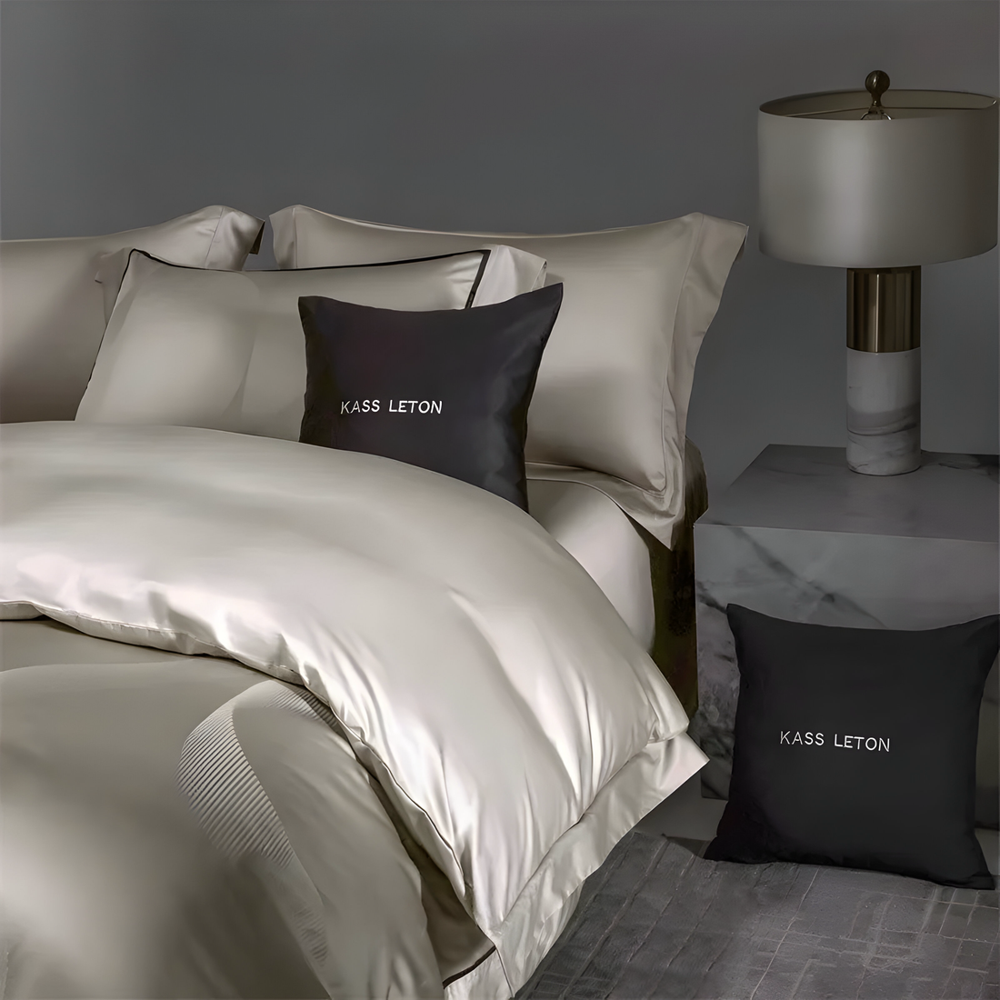 Possano Champagne Grey Jacquard Egyptian Cotton Bedding Set