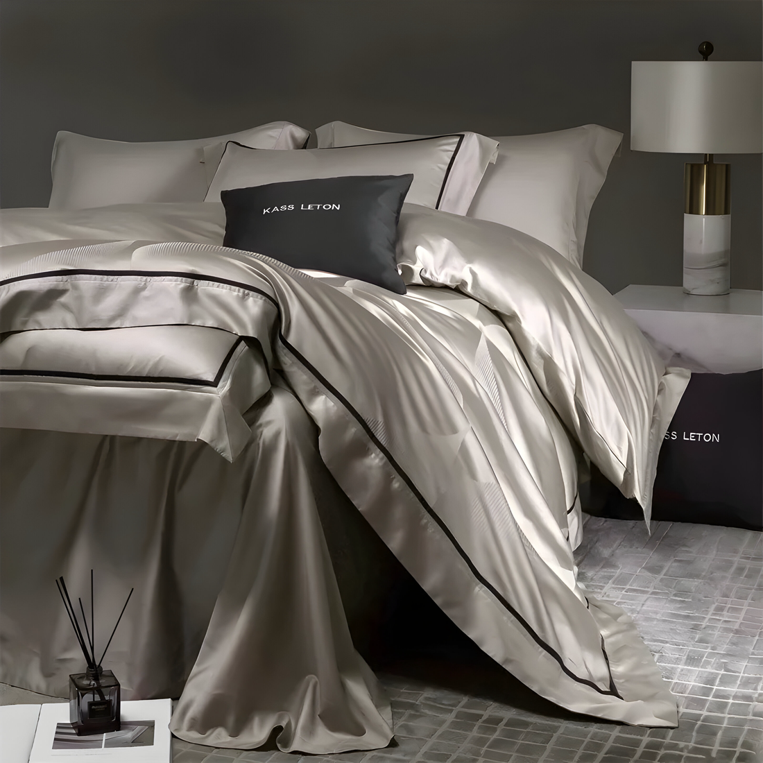 Possano Champagne Grey Jacquard Egyptian Cotton Bedding Set