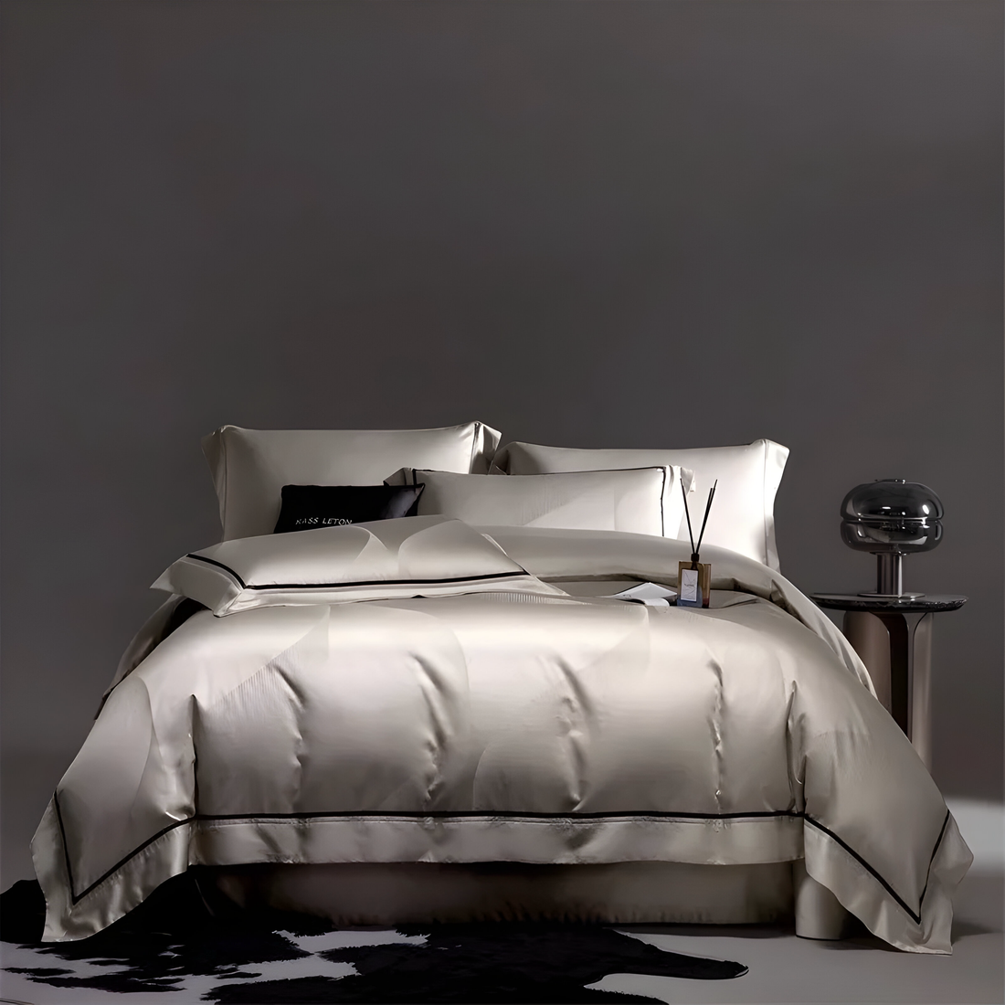 Possano Champagne Grey Jacquard Egyptian Cotton Bedding Set