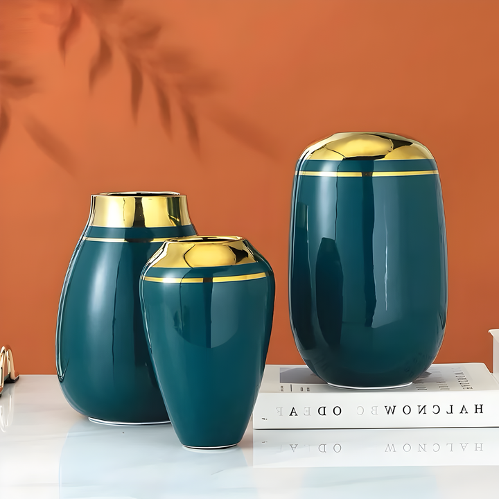 Cascade Vase Aesthetic Design Green Polish with Gold Finishing