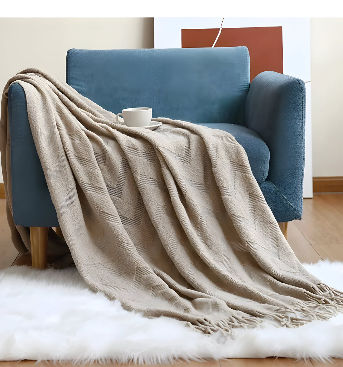 Caldo Zig-Zag Textured Blanket with Tassels