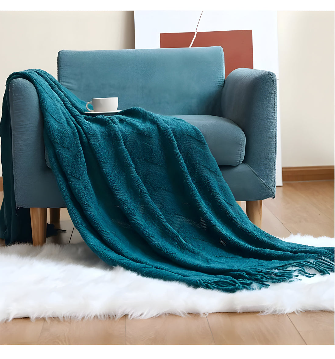 Caldo Zig-Zag Textured Blanket with Tassels