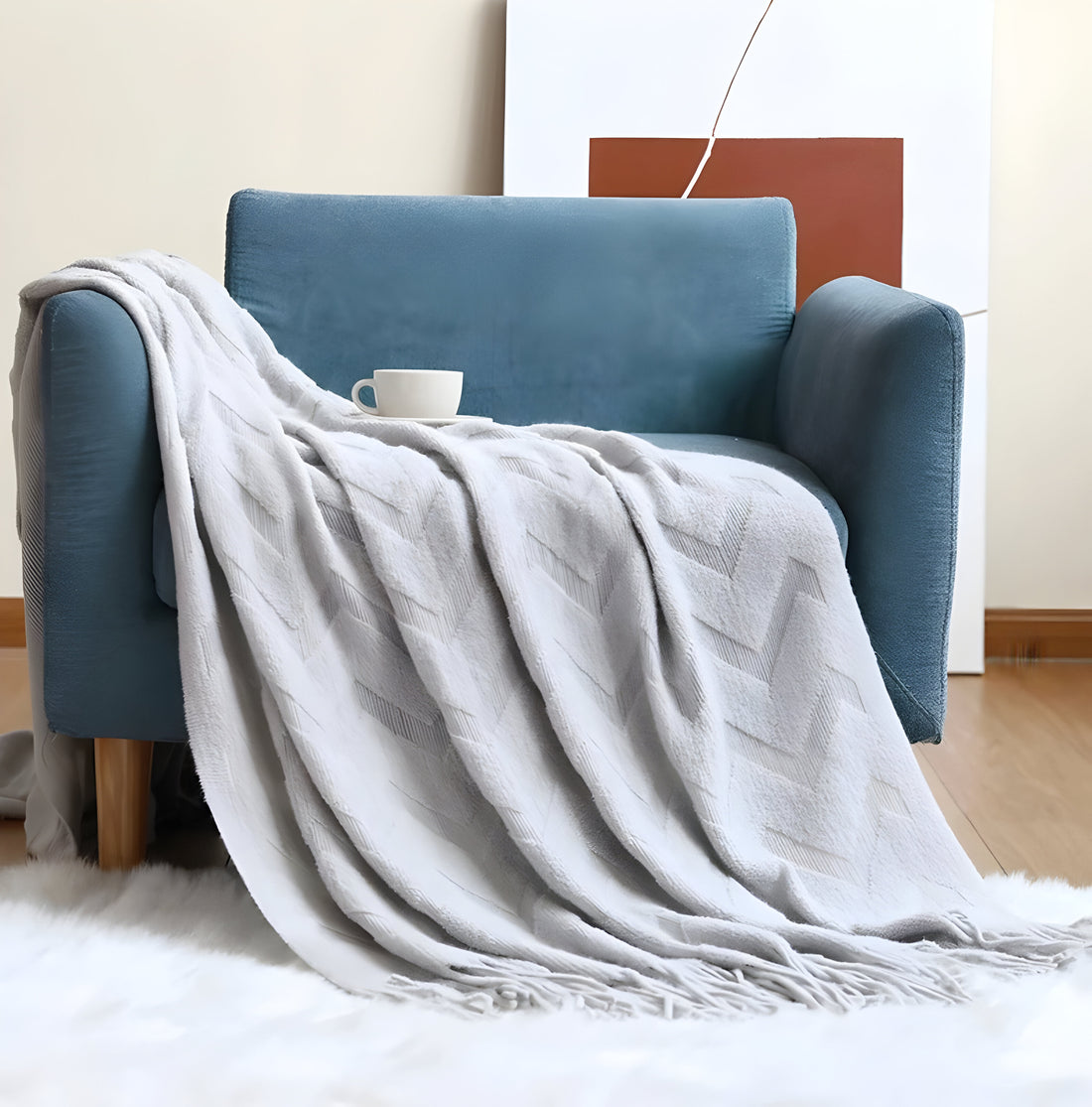 Caldo Zig-Zag Textured Blanket with Tassels