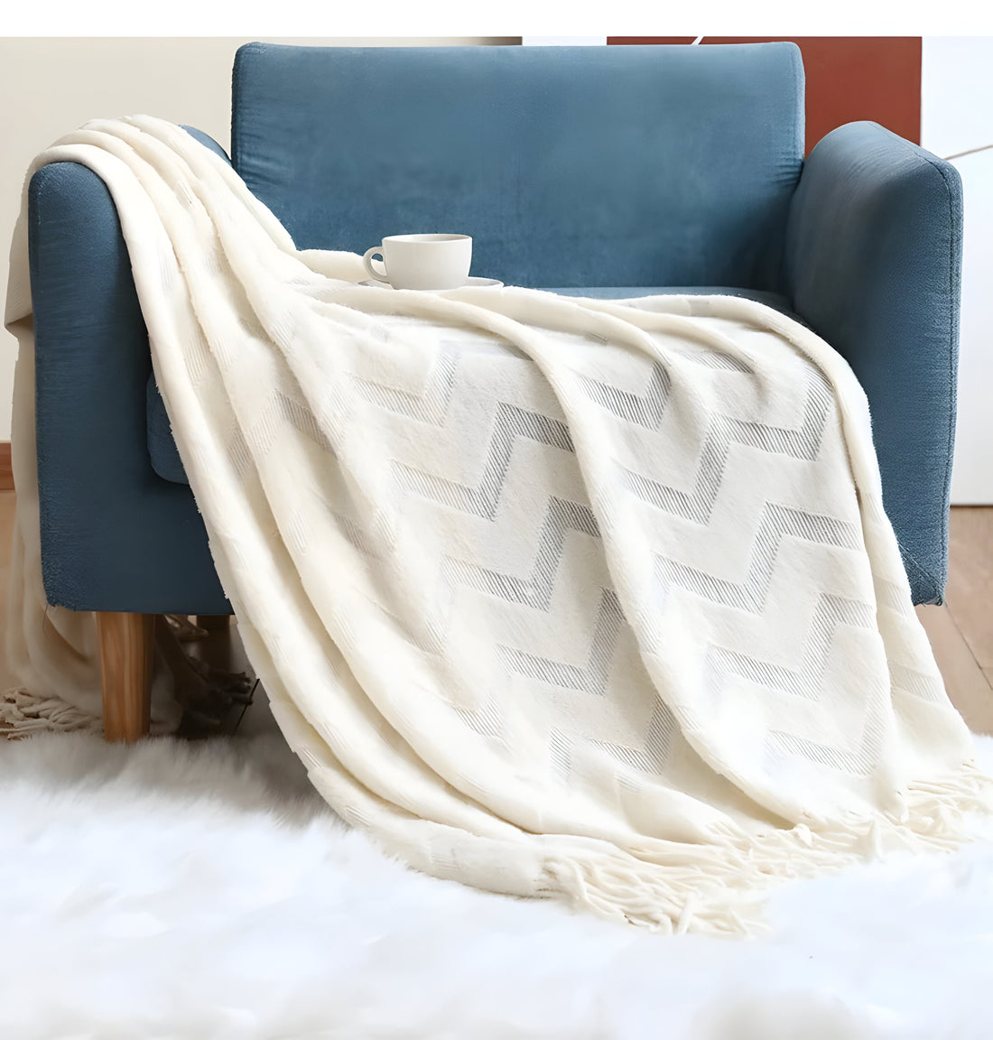 Caldo Zig-Zag Textured Blanket with Tassels