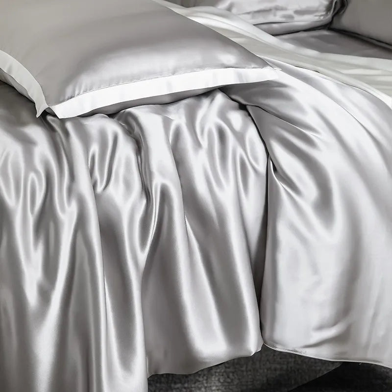 Ucello Silver Pure Silk Bedding Set